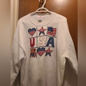 Vintage Embroidered USA Teddy Bear Sweatshirt (1990s), Stains, Womens Size XL.